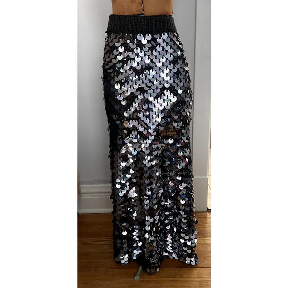 Joan Vass Sz S Knit Sequin 2 Piece Dress Black Wool Glam Party Knitted Dramatic - Picture 11 of 16